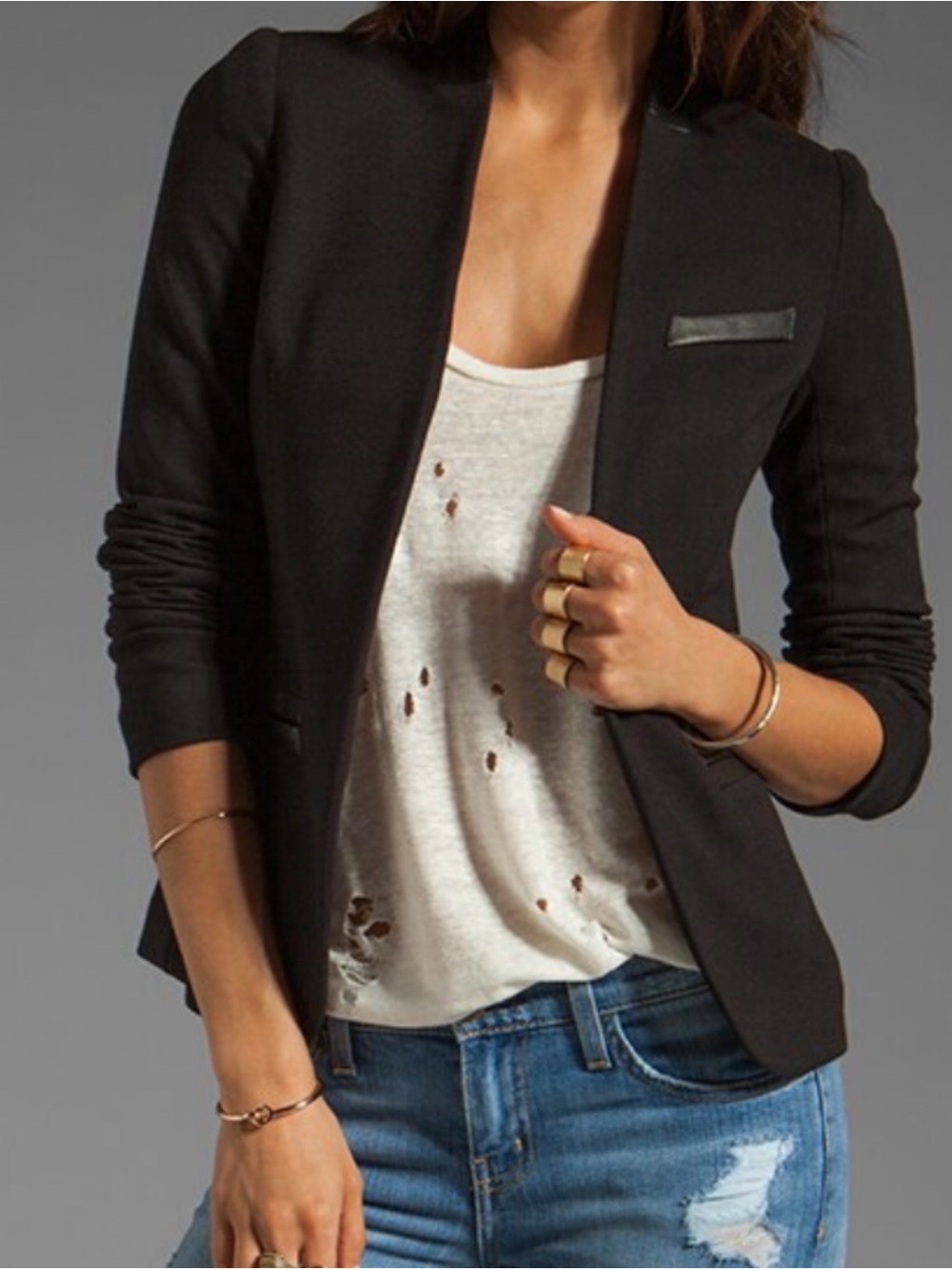 Bailey 44 Chassis Jacket Black Faux Leather Trim Blazer Size S